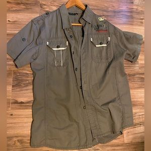 Zara Short Sleeve Decorated Utility button up shirt